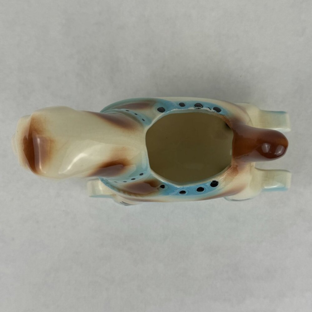 Vintage Ceramic Schnauzer Terrier Dog Planter Small Rocking Blue 7 inches - Picture 3 of 11